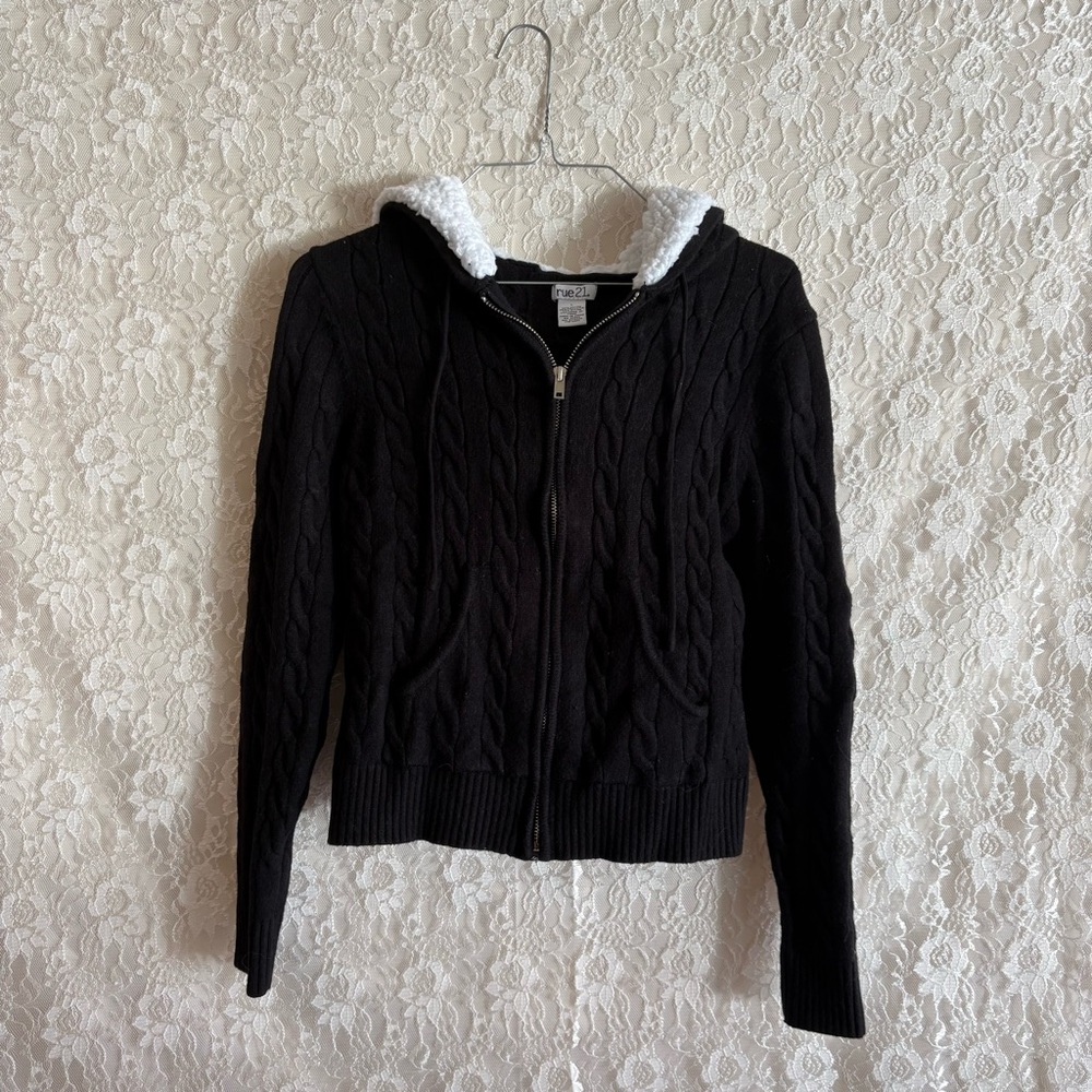 Black Cable Knit Women's Jacket